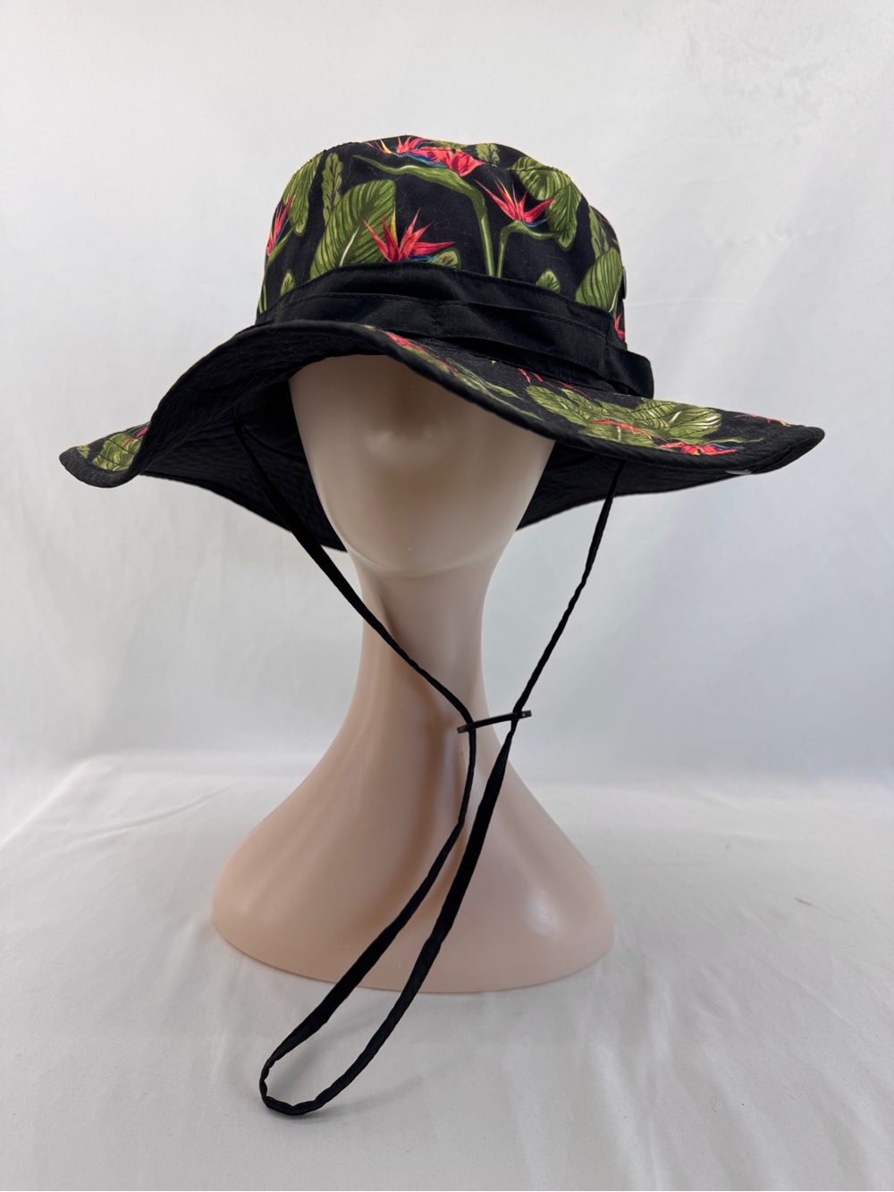 Wide Brim Boonie Bucket Sun Hat Black Tropical Bird of Paradise Outdoor Utility